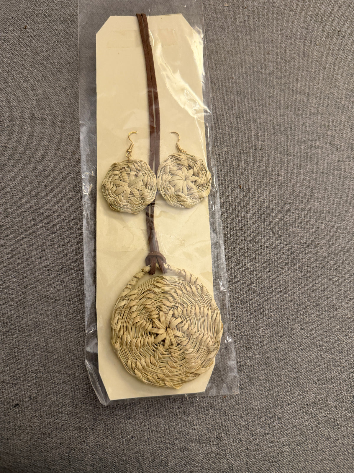 Coulter pine basket - necklace and earrings set from Baja California set C