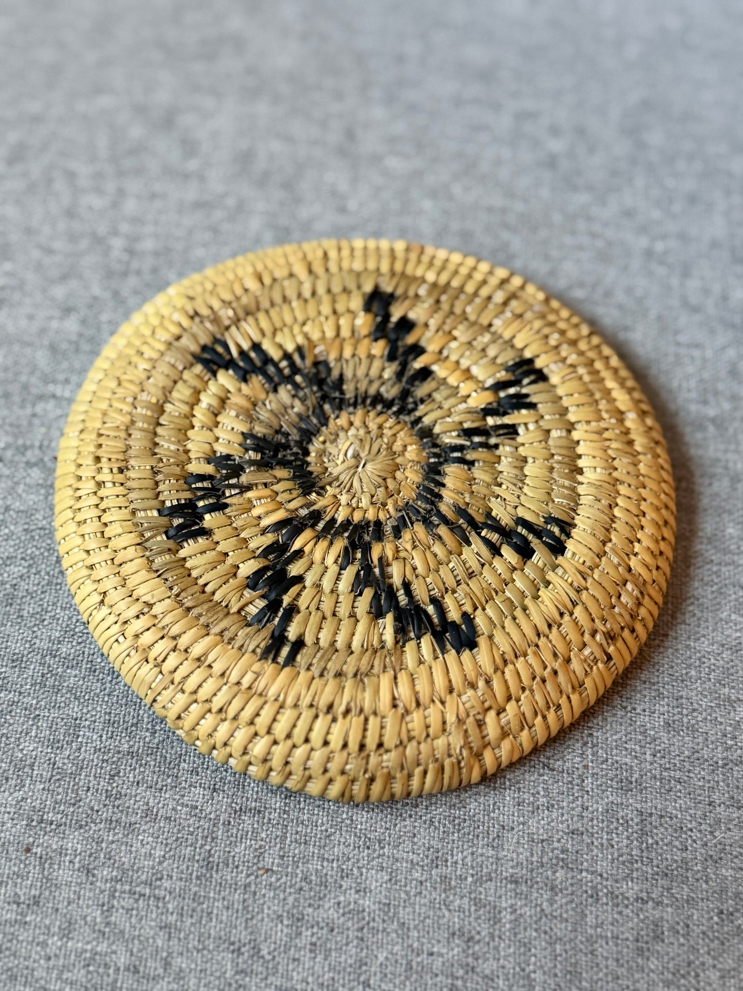 Hand made Juncus and elderberry open tray basket from Baja California