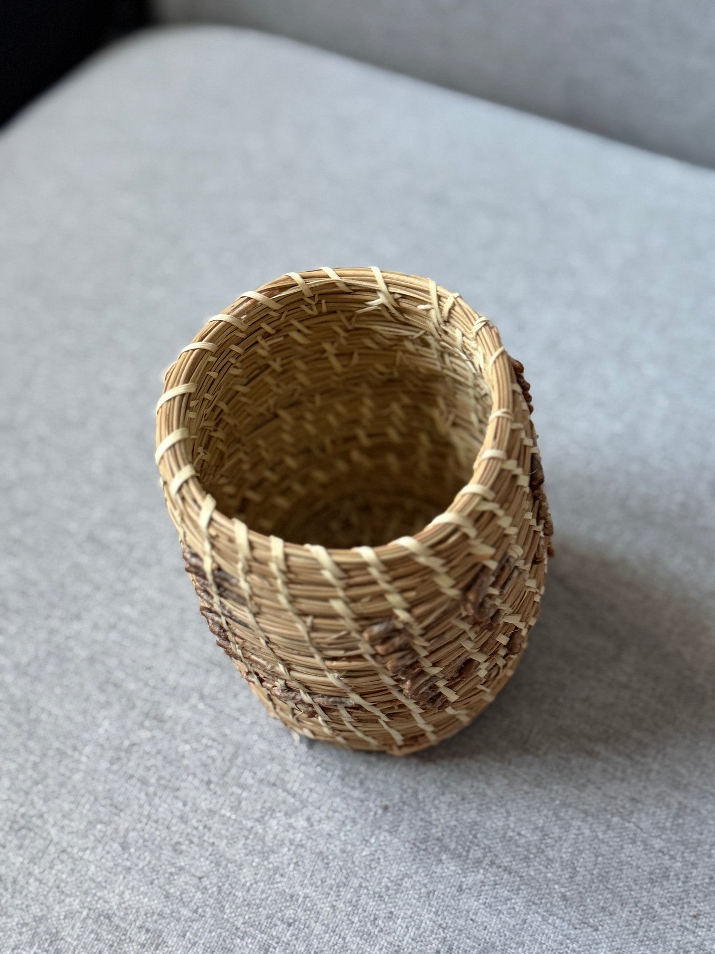 Hand made pine and palm tall basket / cup from Baja California