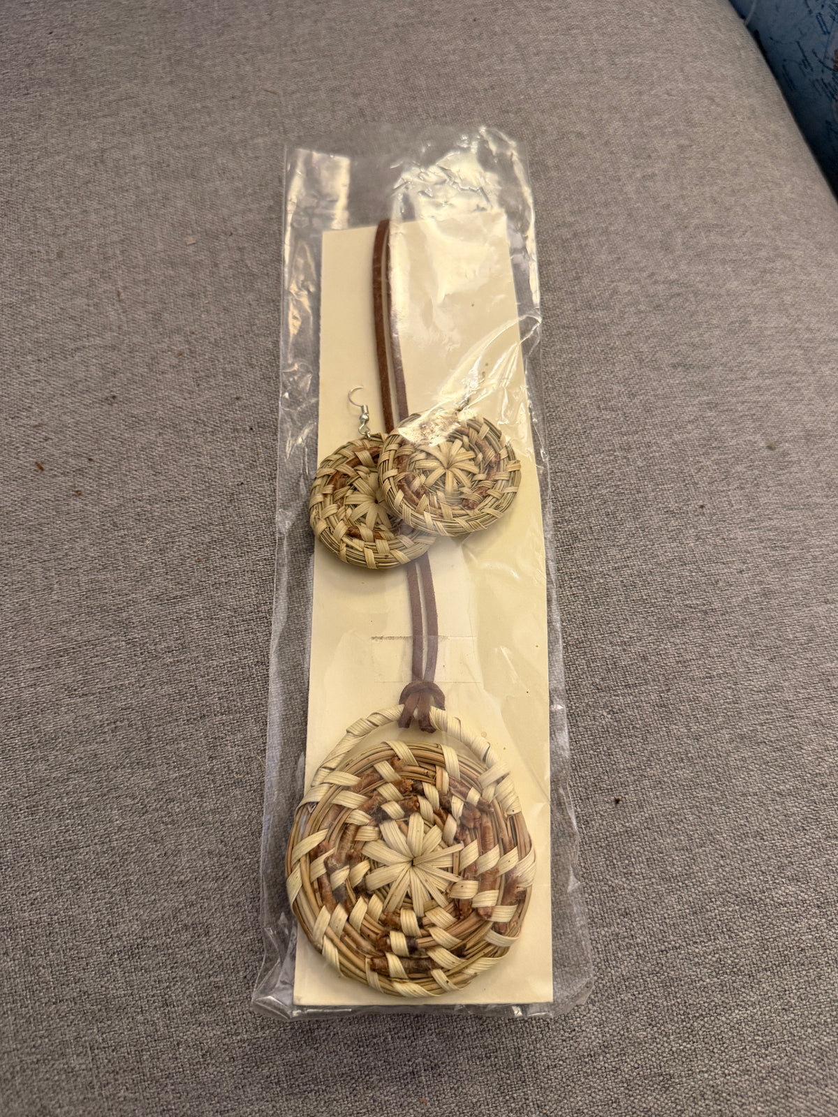 Coulter pine basket - necklace and earrings set from Baja California set A