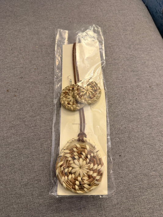 Coulter pine basket - necklace and earrings set from Baja California set A