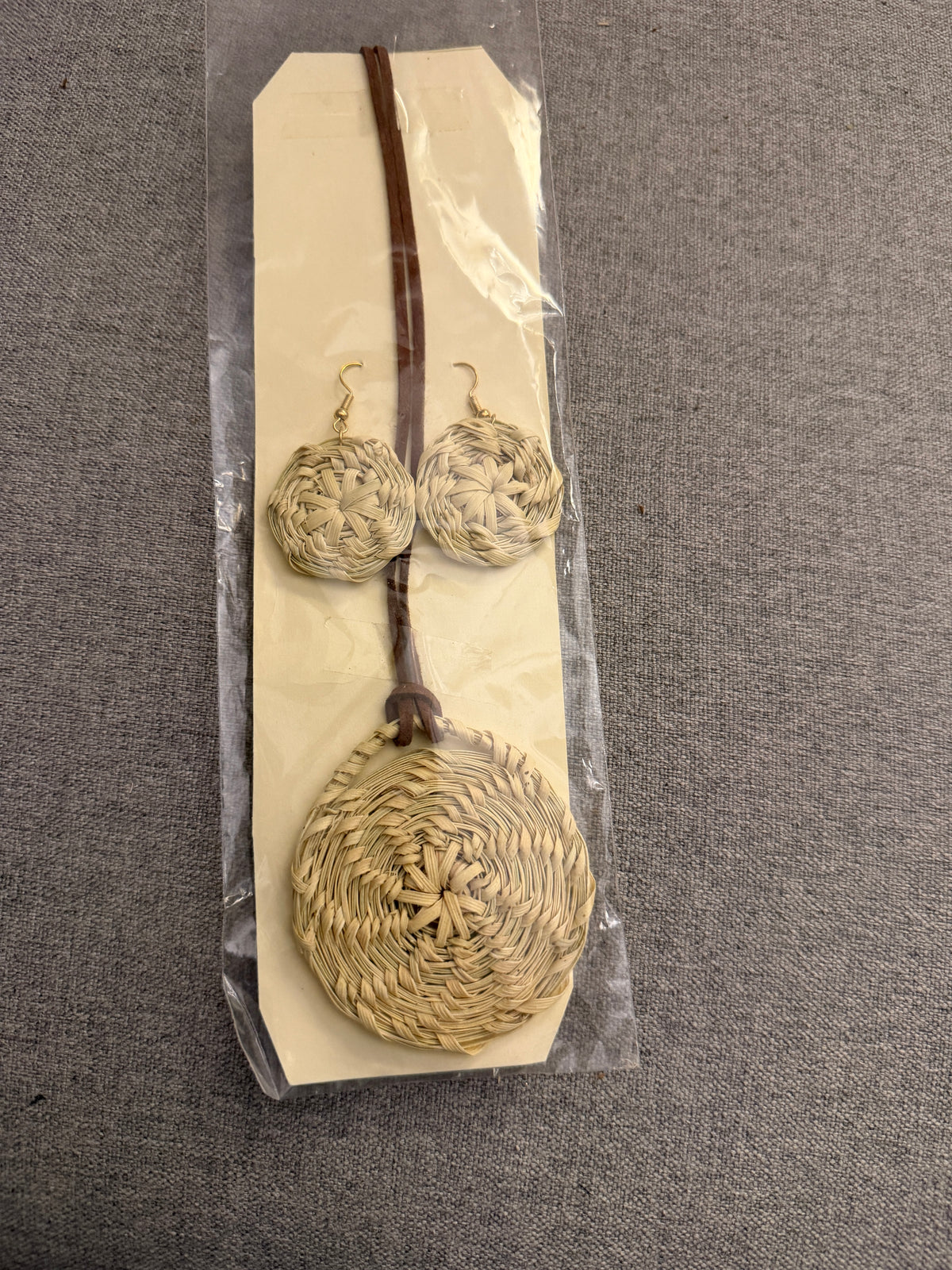 Coulter pine basket - necklace and earrings set from Baja California set C