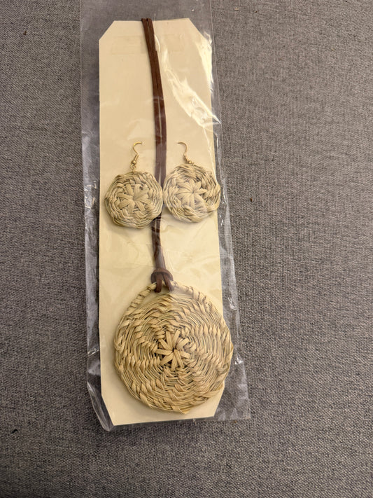 Coulter pine basket - necklace and earrings set from Baja California set C