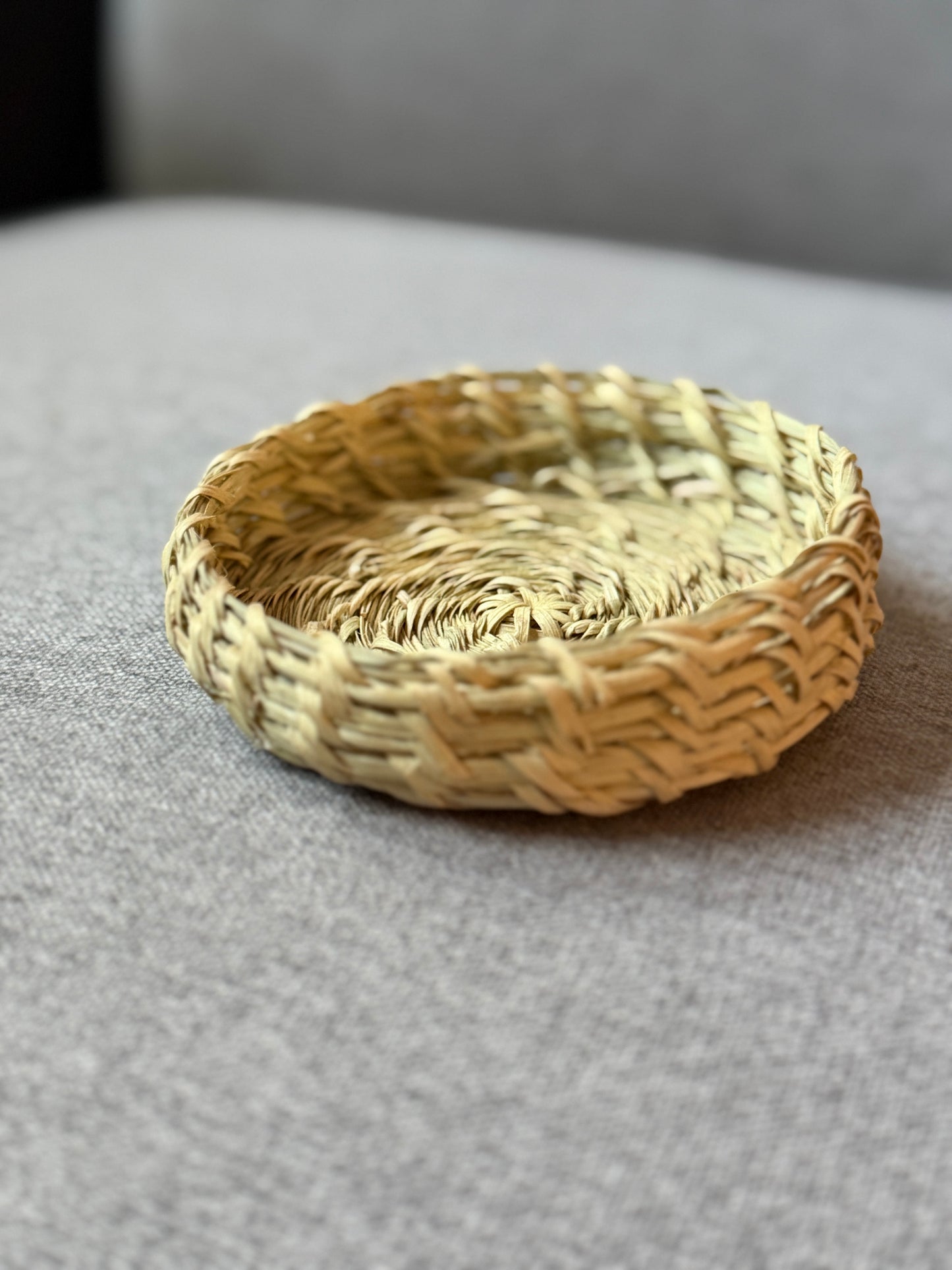 Hand made pine and palm open tray basket from Baja California