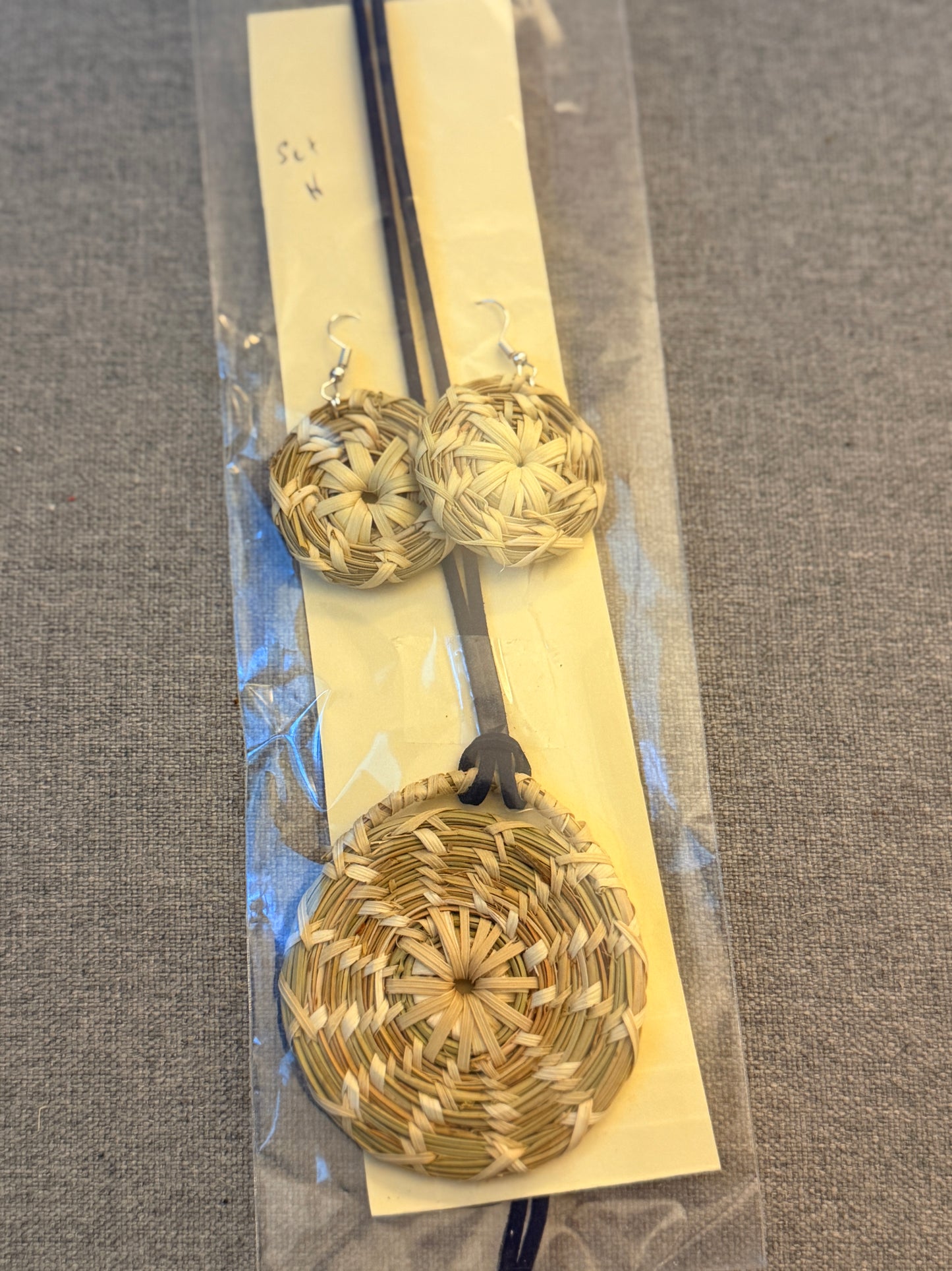 Coulter pine basket - necklace and earrings set from Baja California set N