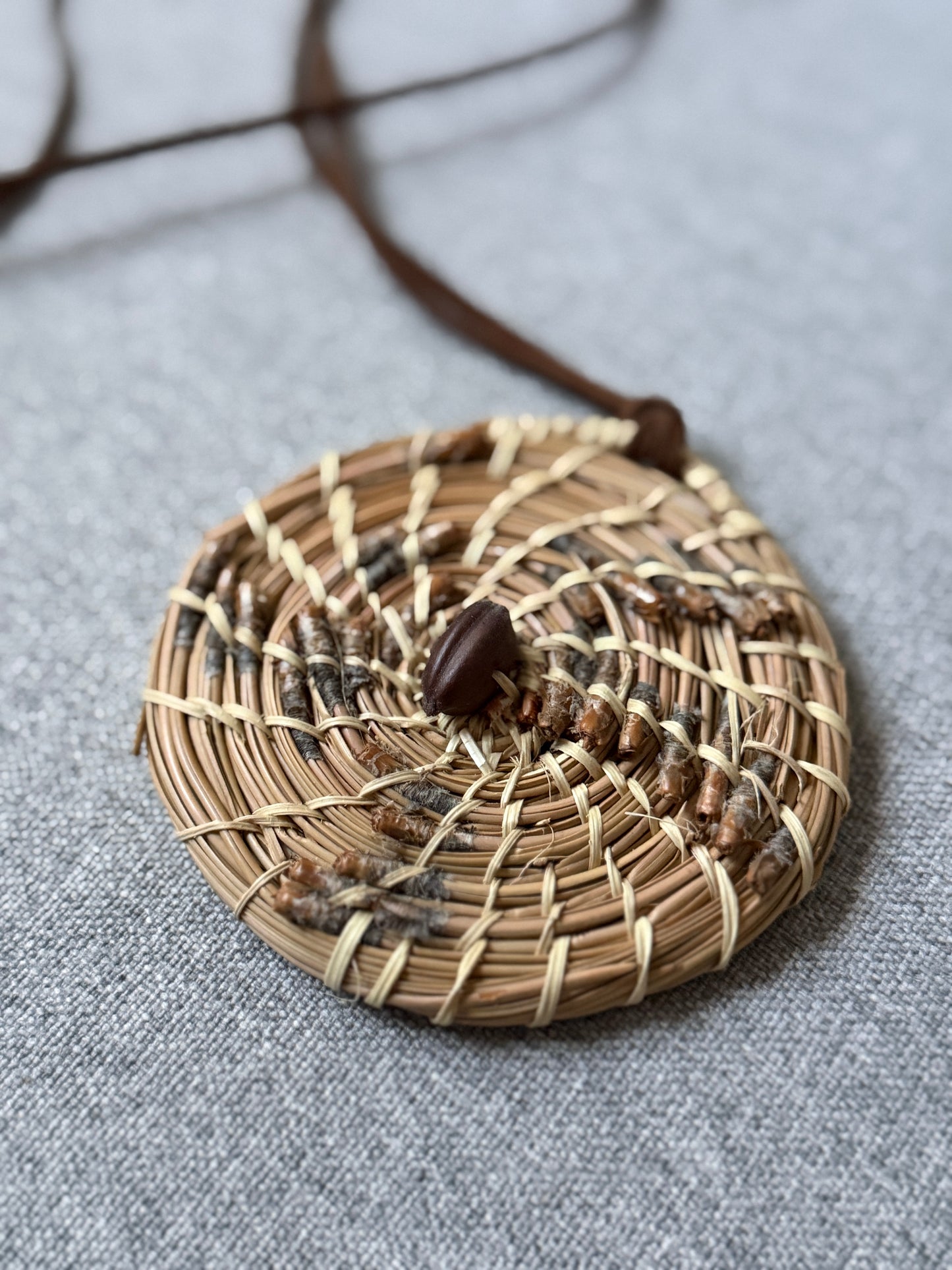 Coulter pine pendant necklace with jojoba seed from Baja California