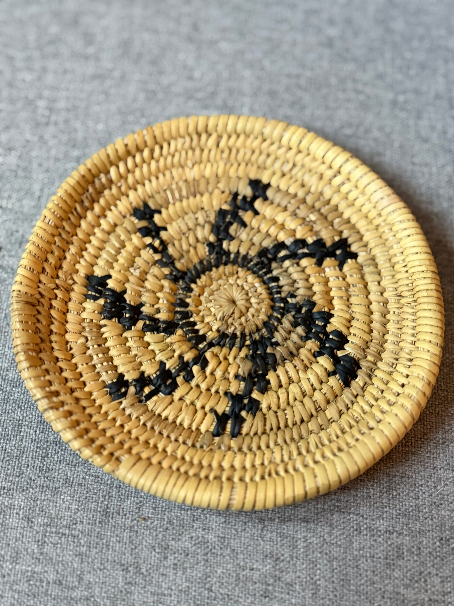 Hand made Juncus and elderberry open tray basket from Baja California