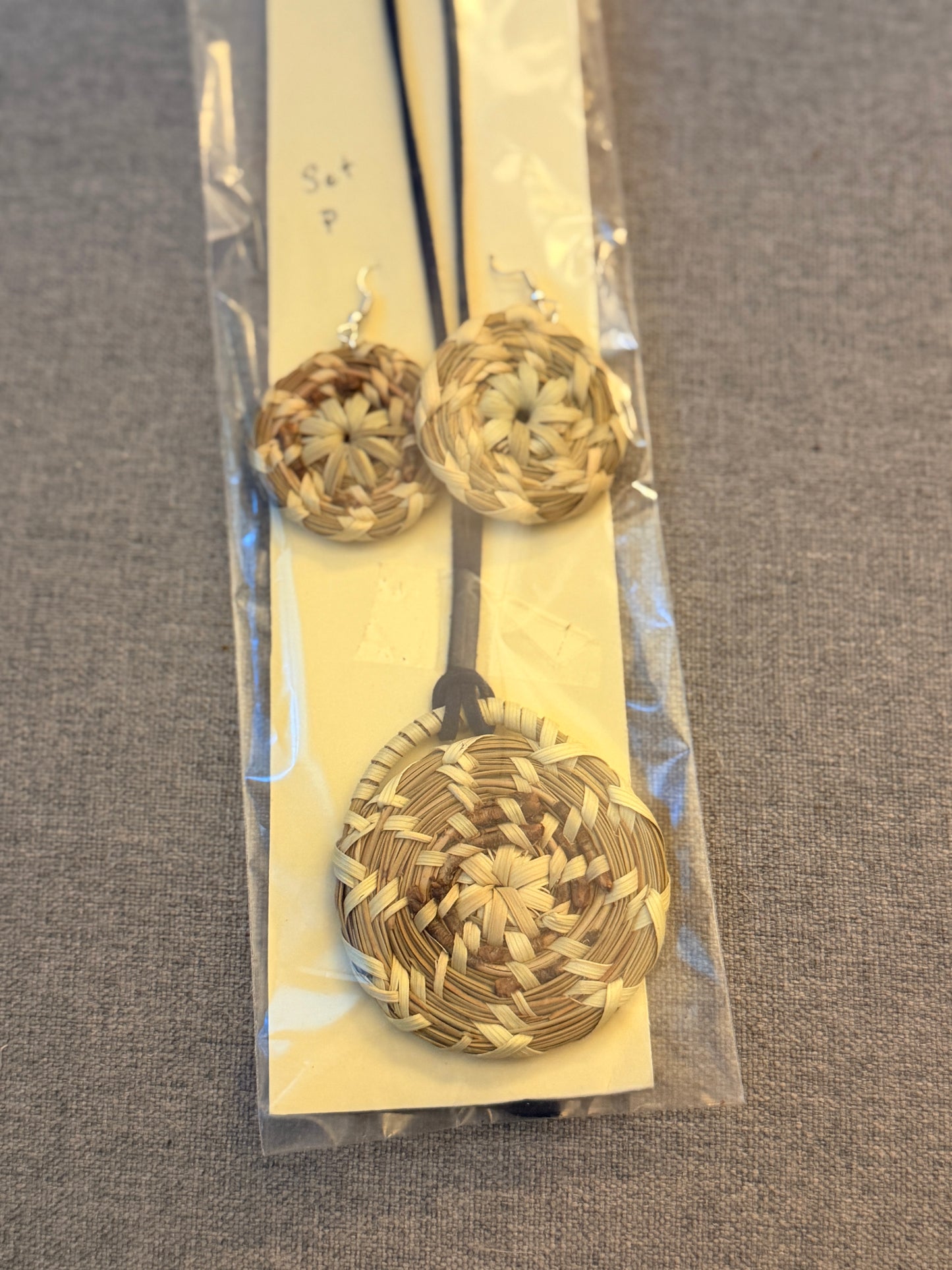 Coulter pine basket - necklace and earrings set from Baja California set P