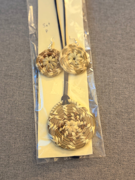 Coulter pine basket - necklace and earrings set from Baja California set P