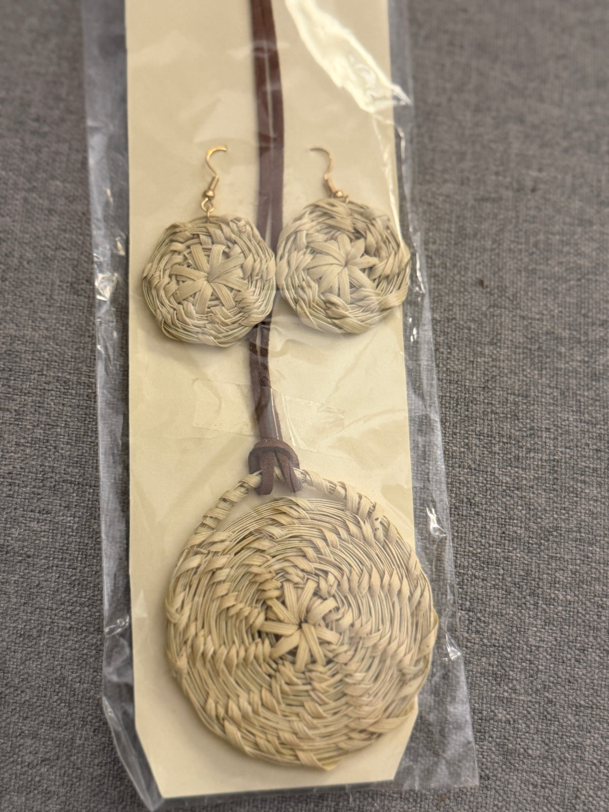 Coulter pine basket - necklace and earrings set from Baja California set C