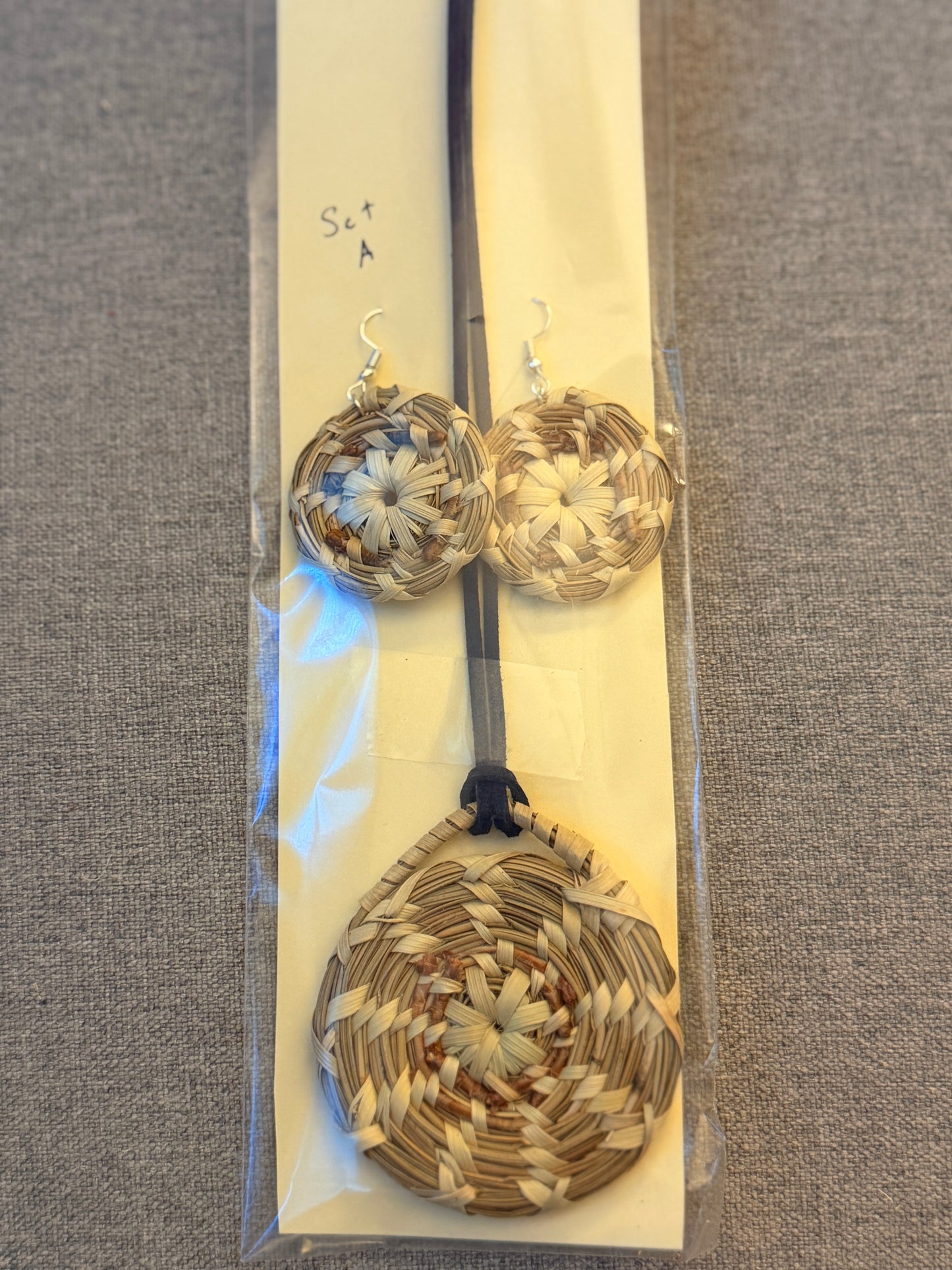 Coulter pine basket - necklace and earrings set from Baja California set A