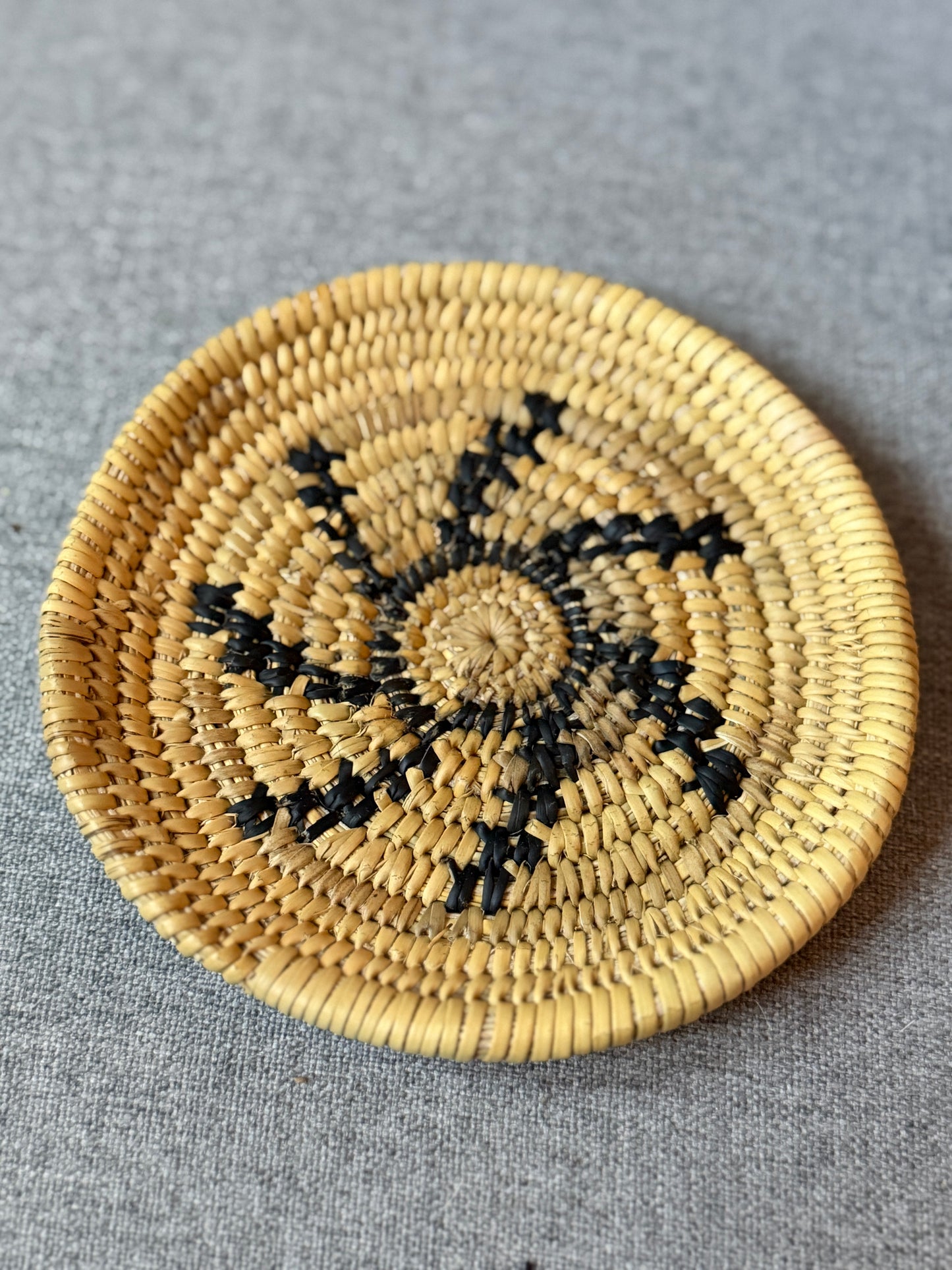 Hand made Juncus and elderberry open tray basket from Baja California