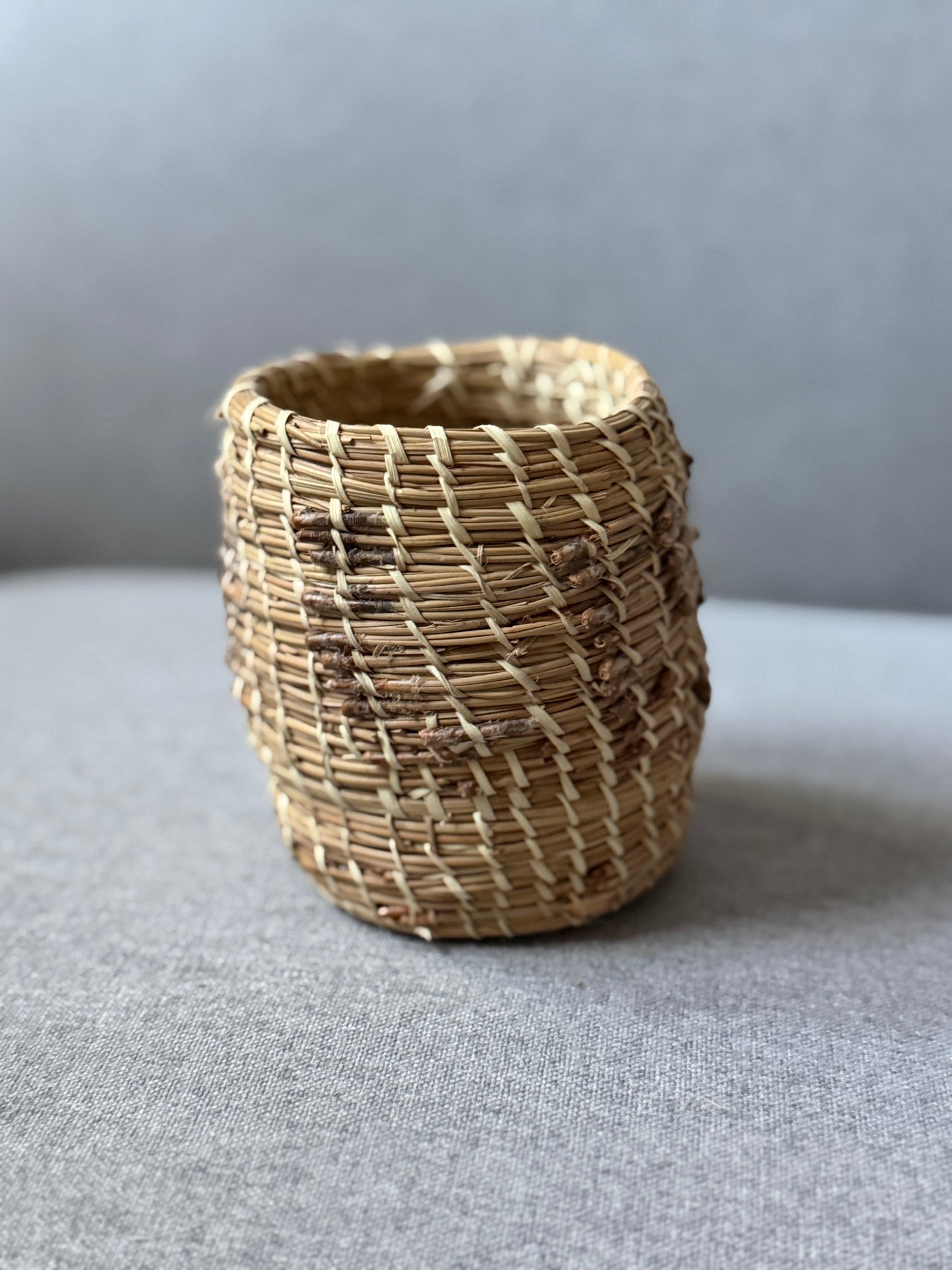 Hand made pine and palm tall basket / cup from Baja California