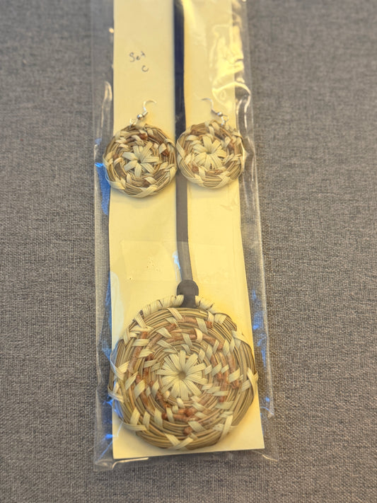 Coulter pine basket - necklace and earrings set from Baja California set C