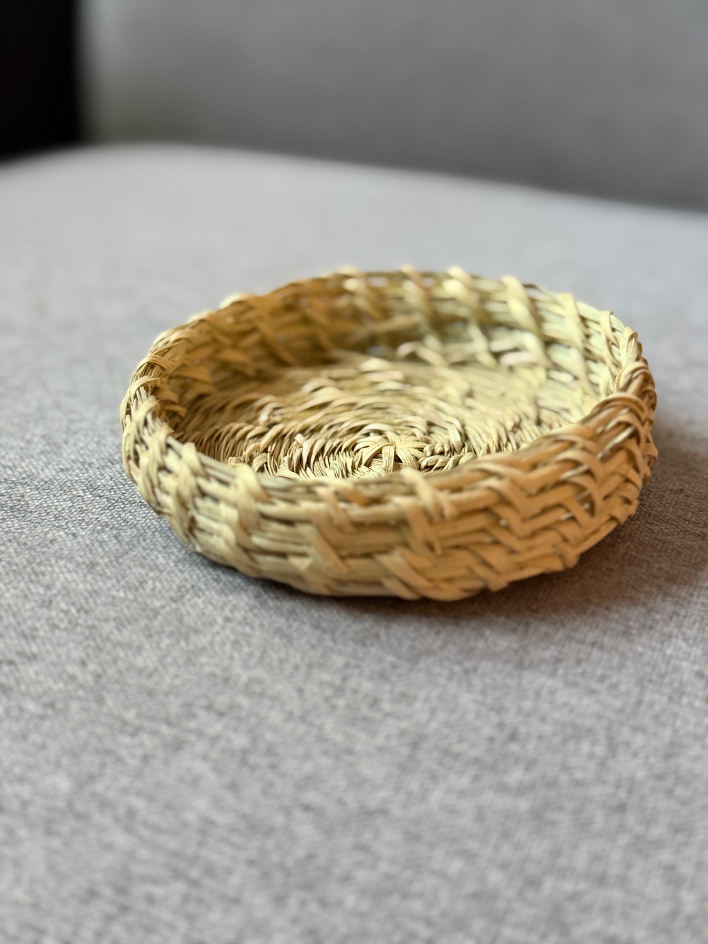 Hand made pine and palm open tray basket from Baja California