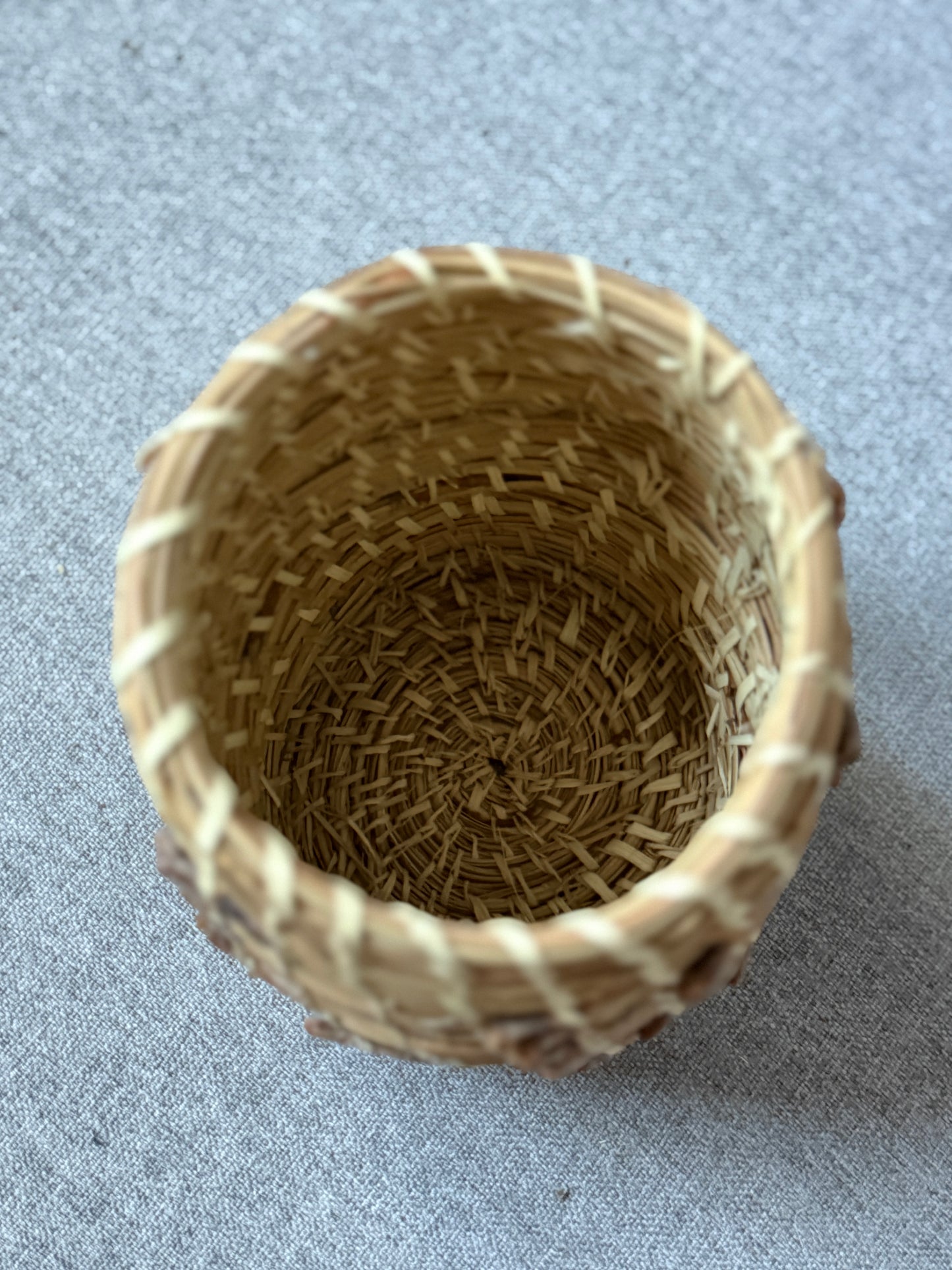 Hand made pine and palm tall basket / cup from Baja California