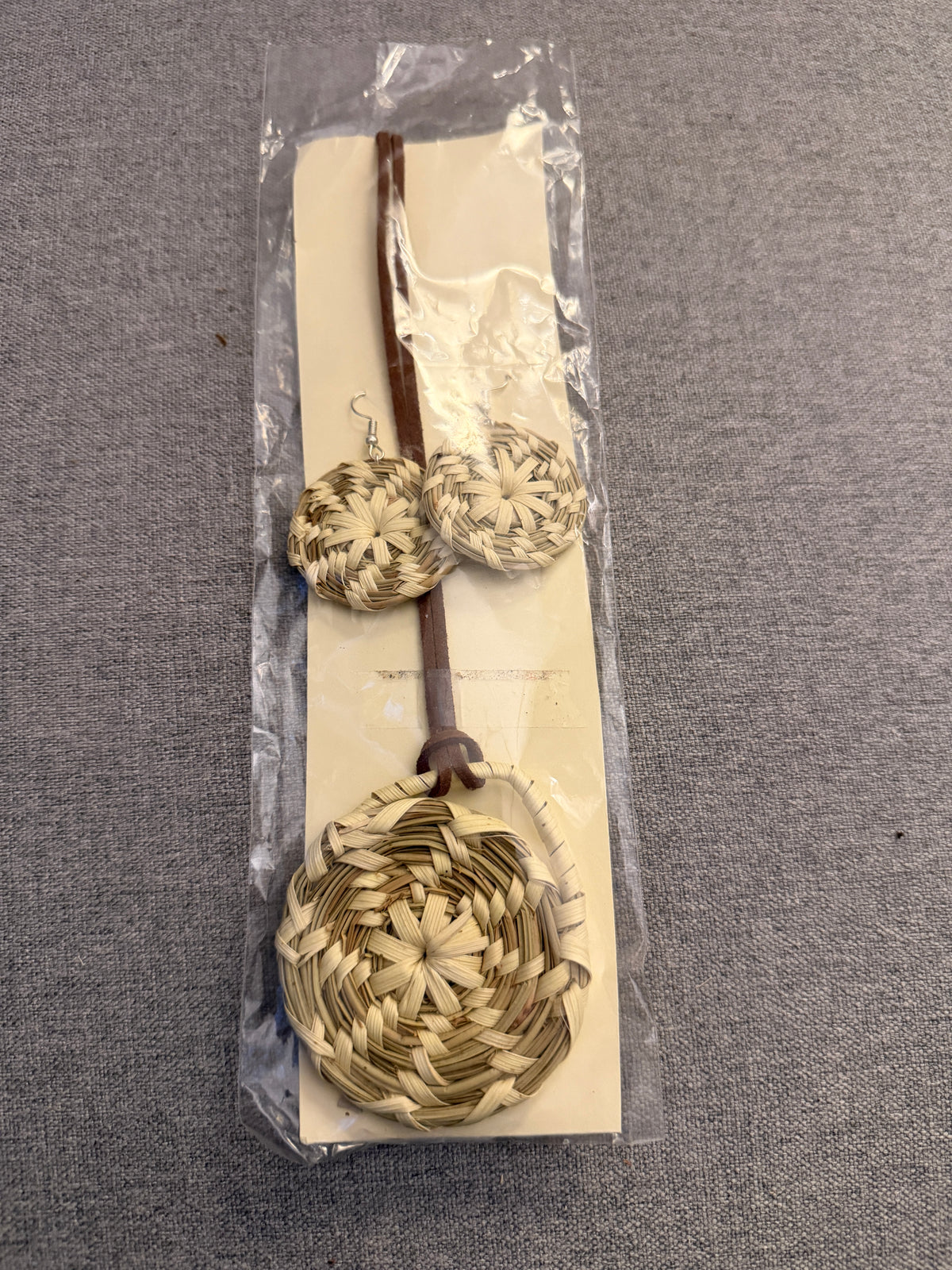 Coulter pine basket - necklace and earrings set from Baja California set B