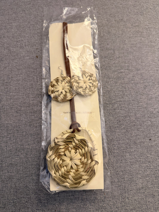 Coulter pine basket - necklace and earrings set from Baja California set B